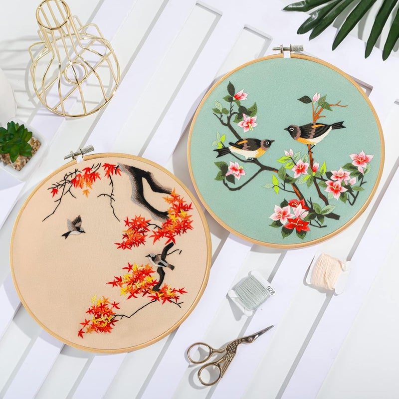 Santune 3 Pack Embroidery Kit for Adults Cross Stitch Kits for Beginners with Bird Patterns,3 Instructions,1 Hoop,Threads and 6 Needles,Hand Needlepoint Sets for Women - Image 3